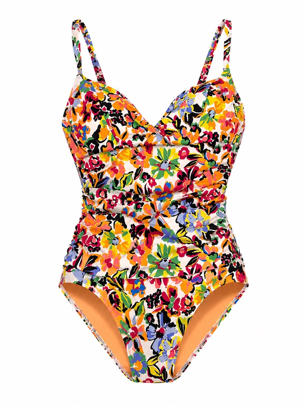 Anne Cole Sun Blossom Retro Twist Front Shirred One Piece Swimsuit - Orange